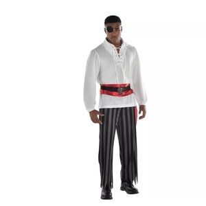 Adult Jagged-Hem Pirate Pants, Black/Grey Striped, One Size